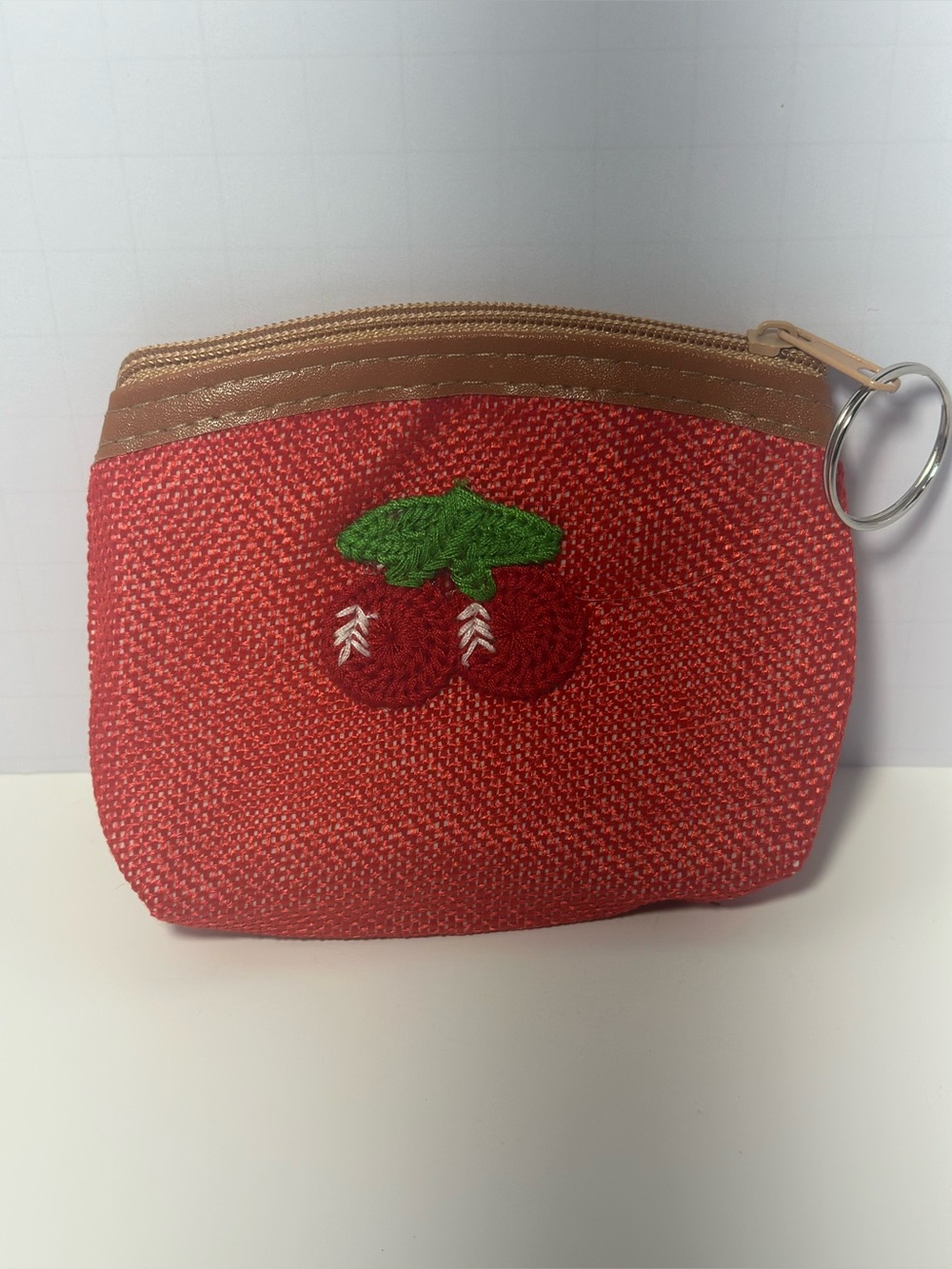 Red Cherry Embroidered Coin Purse